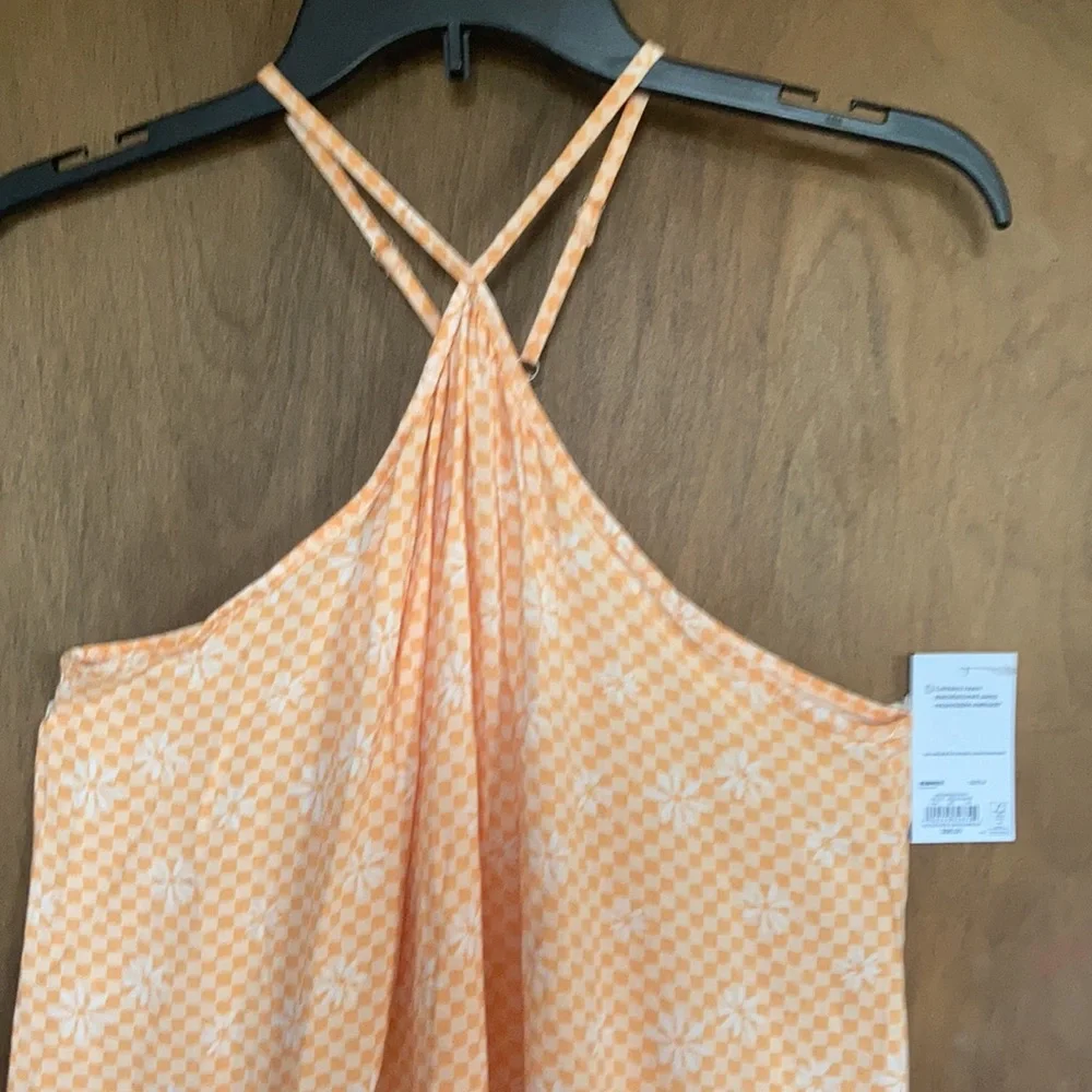 3/$24 So Halter neck swing mini dress orange check w floral print XXL jrs - Picture 5 of 16